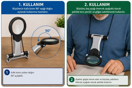 Led Işıklı Askılı Büyüteç