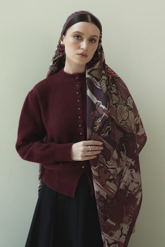 Bordo Rosalyn Yün İpek Şal