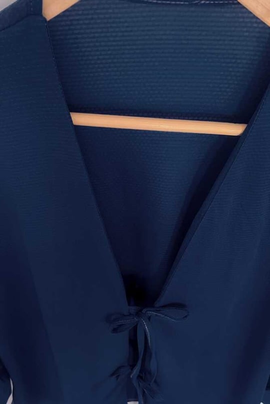 Lacivert Önü Bağlamalı Kimono Tunik /Likralı Yazlık Kumaş