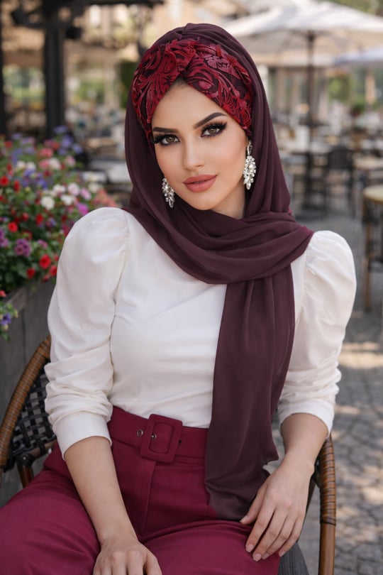 Bordo Çiçek Desen Burgu Hazır Şal