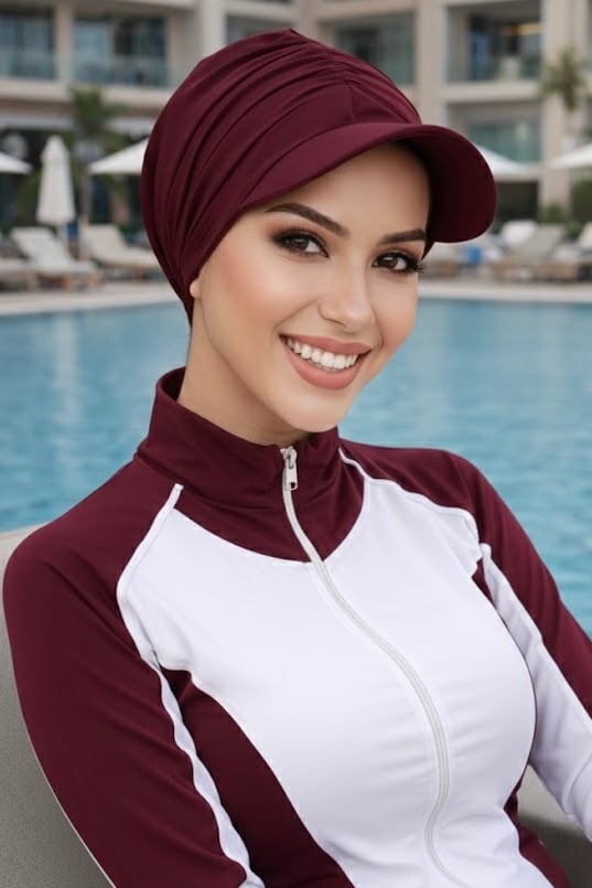 Bordo Havuz & Deniz Şapkası / Mayo Üstüne Kullanılabilir