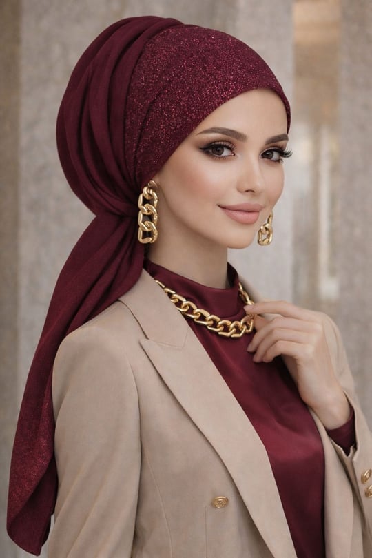 Bordo Simli Abiye Tokalı Bone / Hazır Duvak