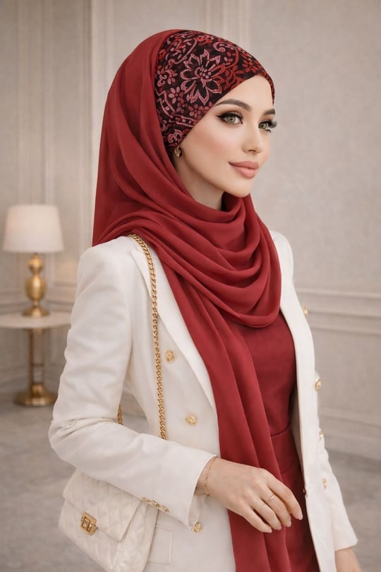 Bordo Siyah Hazır Abiye Şal