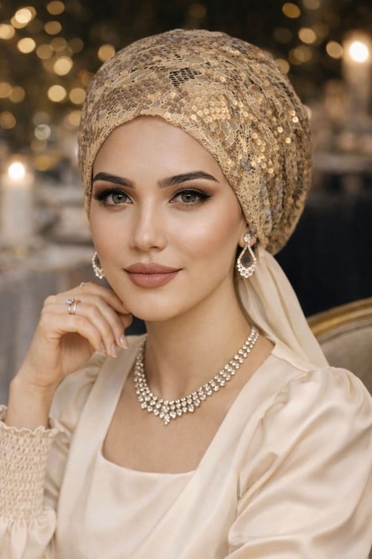 Dore Rengi Payet İşlemeli Eşarp Bone