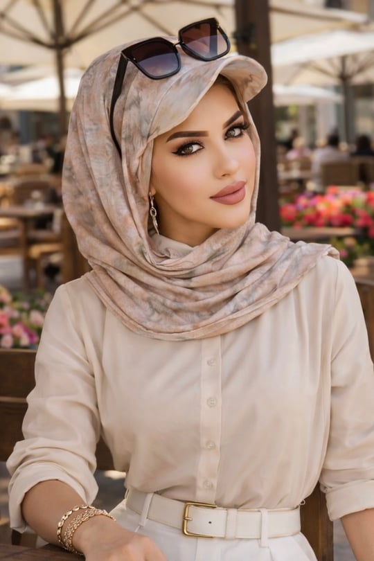Ebruli Desen Kepli Bandana Şapka Şal