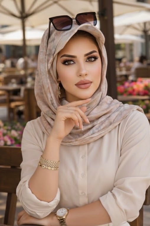 Ebruli Desen Kepli Bandana Şapka Şal