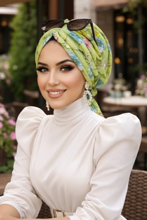 Fıstık Yeşil Çiçekli Tokalı Bone