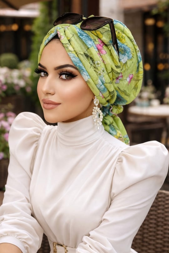 Fıstık Yeşil Çiçekli Tokalı Bone