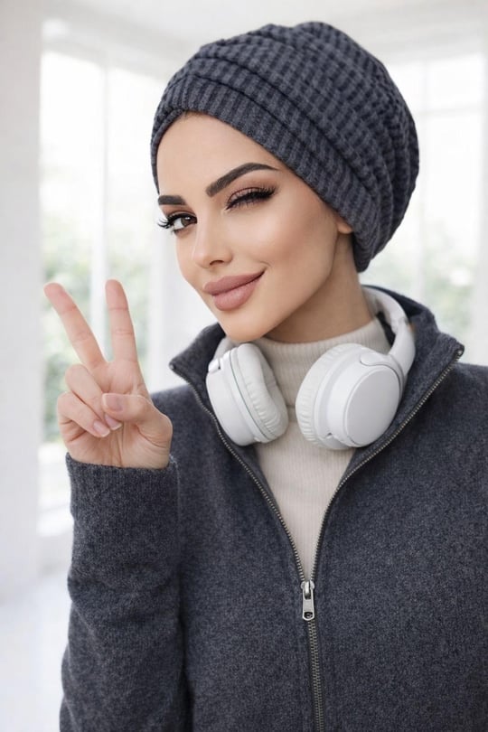 Füme Siyah Çizgili Büzgülü Salaş Bone