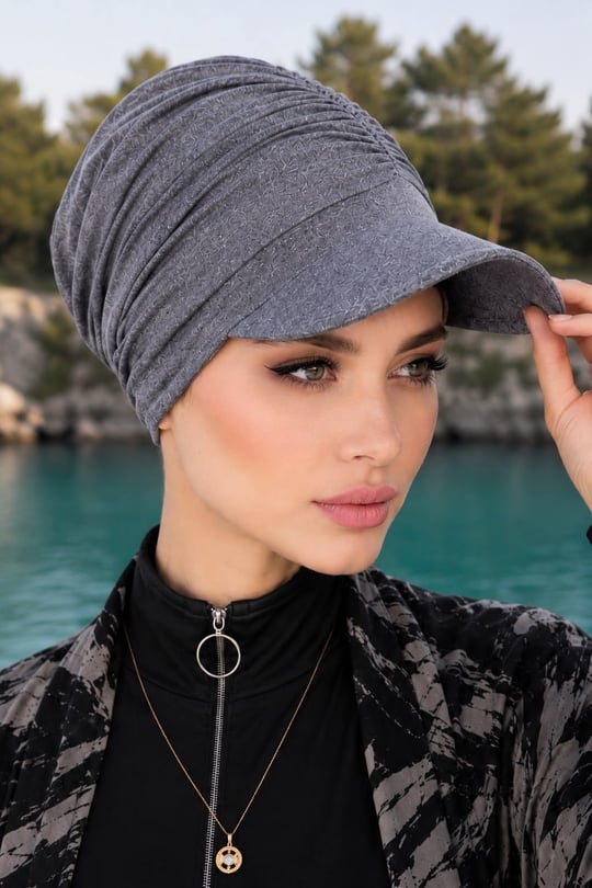 Gri Mavi Melanj Havuz - Deniz Şapkası / Mayo Üstüne Kullanılabilir