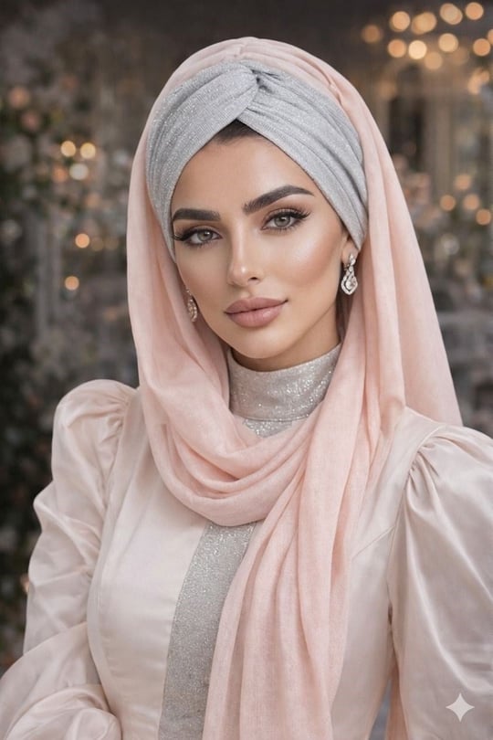 Gümüş Pudra Simli Burgu Model Hazır Abiye Şal