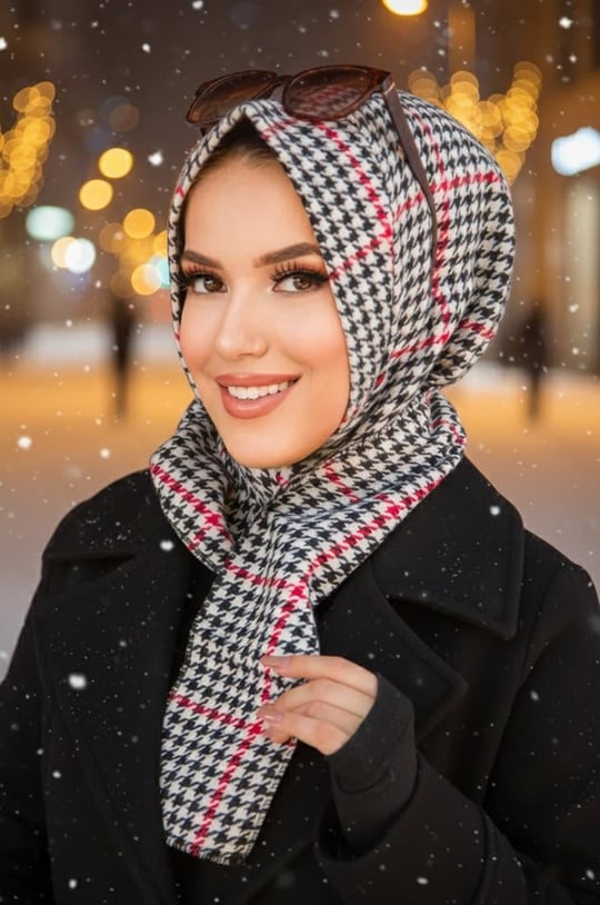 Kırmızı Kazayağı Kaşe Kışlık Hazır Eşarp