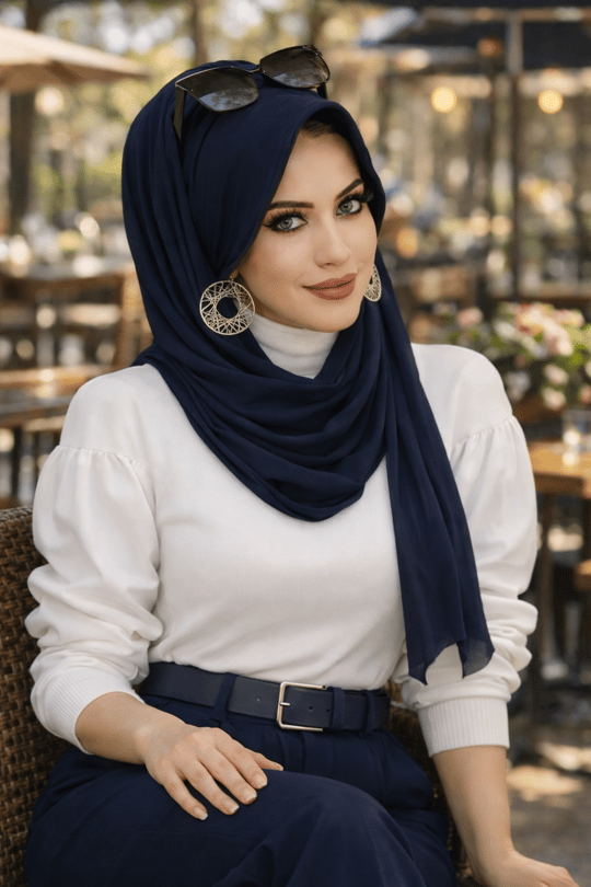 Lacivert  Şapkalı Şal