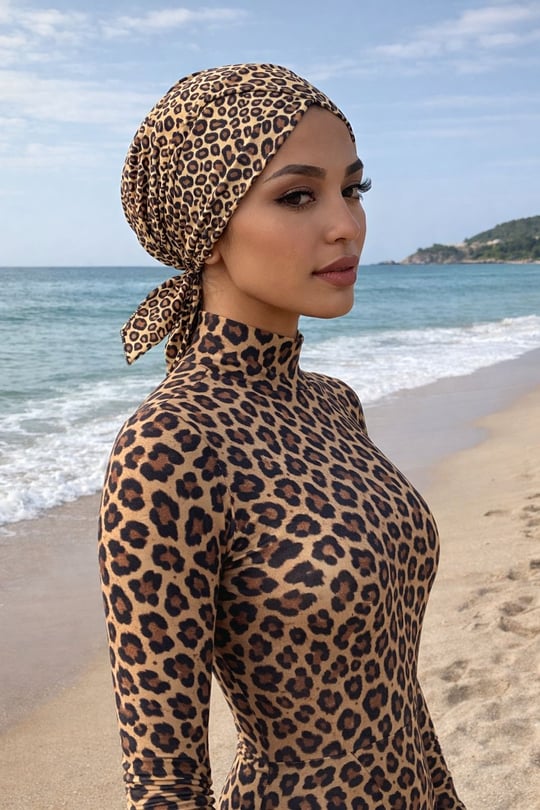 Leopar Desen Çapraz Deniz - Havuz Bonesi