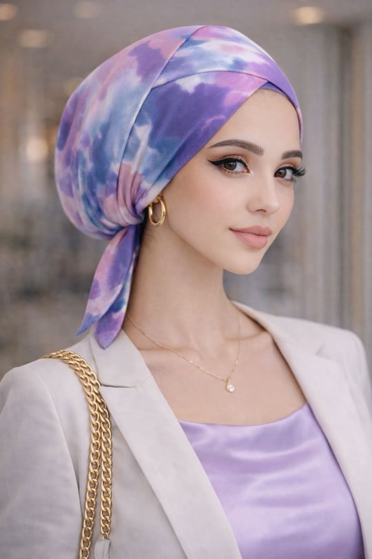 Lila Beyaz Batik Çapraz Bantlı Bone