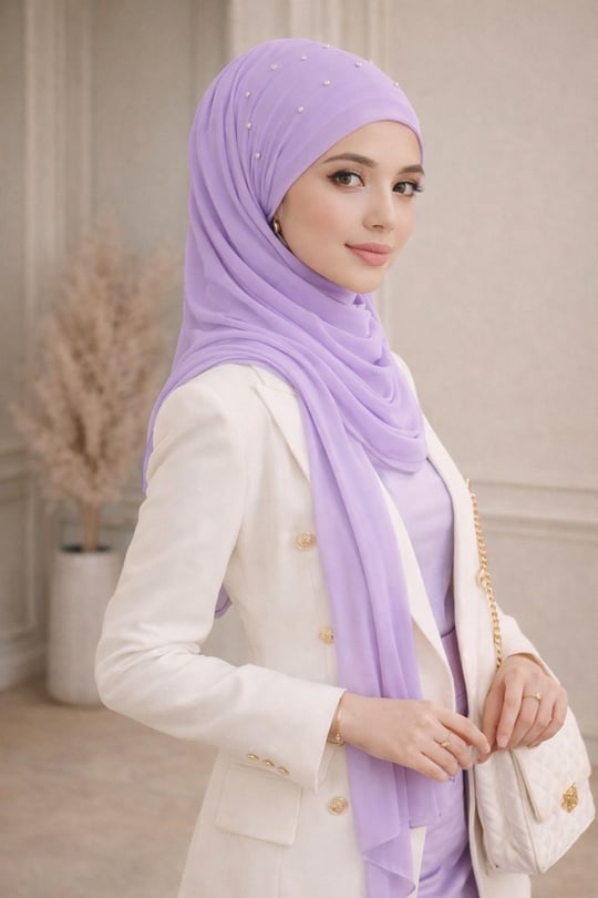 Lila Taşlı Hazır Abiye Şal