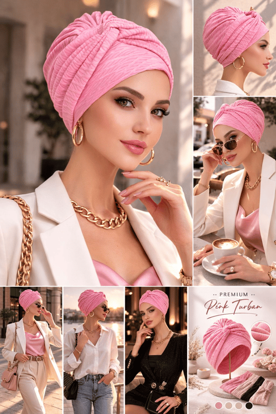 Pembe Kendinden Desenli Burgu Detaylı Bone