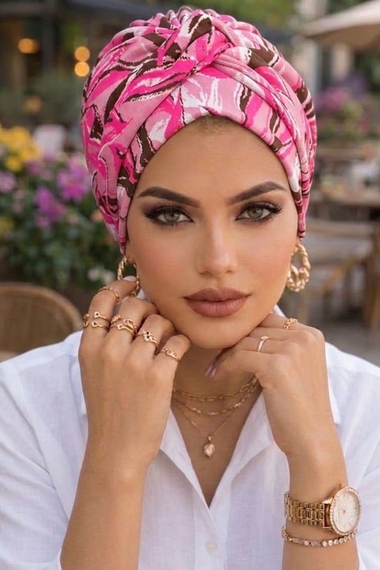 Pudra Pembe Desenli Burgu Bantlı Bone