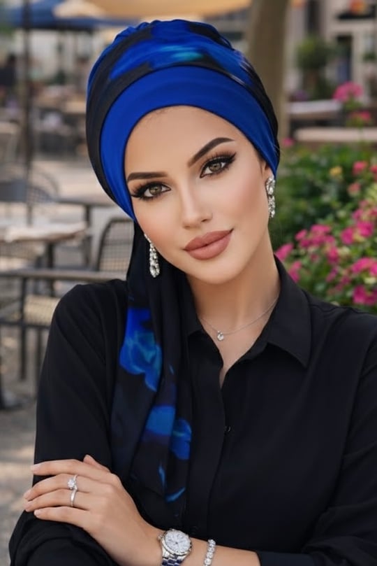 Saks Siyah Batik Fularlı Bone