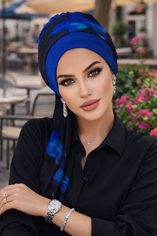 Saks Siyah Batik Fularlı Bone