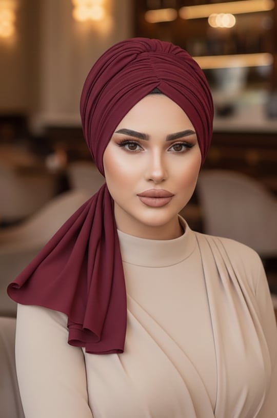 Bordo Tokalı Abiye Bone Şal / Hazır Duvak