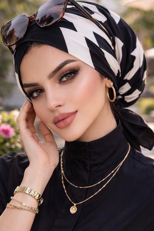 Siyah Beyaz Desen Çapraz Bone