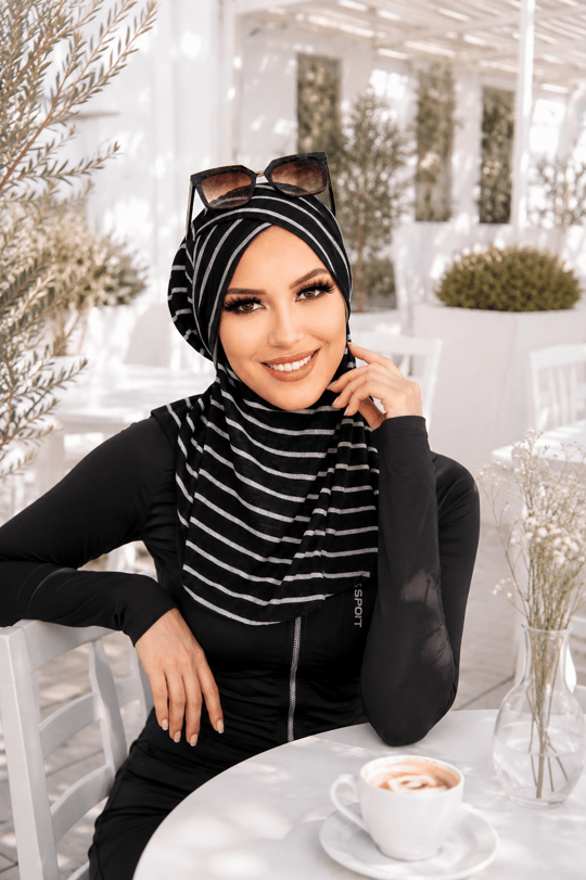 Siyah Çizgi Desenli Çapraz Bantı Medium Size - Hazır Şal