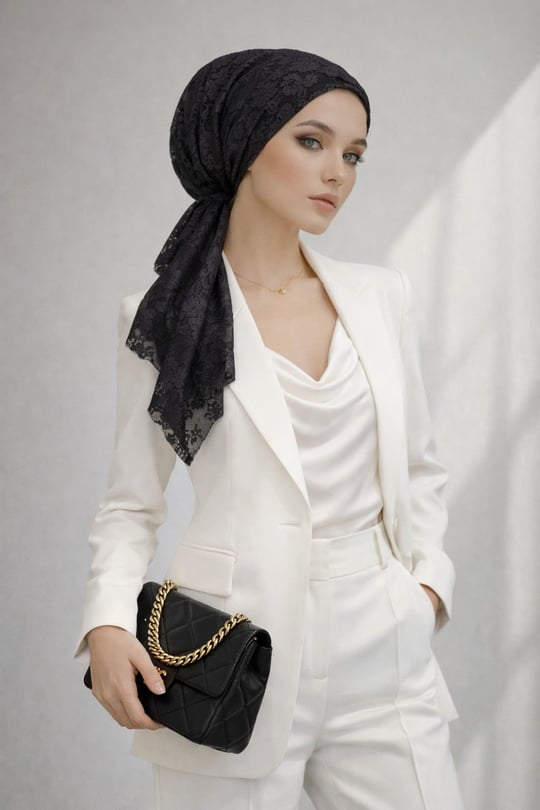 Siyah Dantel Eşarp Bone