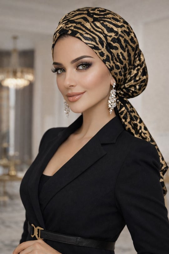 Siyah Gold Payet İşlemeli Eşarp Bone