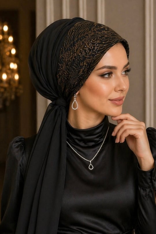 Siyah Gümüş Abiye Tokalı Bone / Hazır Duvak