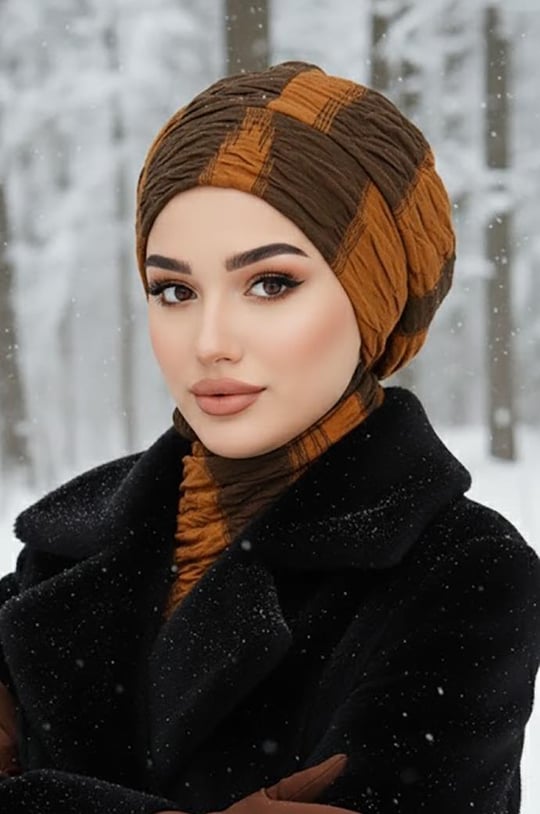 Siyah Taba Çizgili Tesettür Bere ve Etol Takım