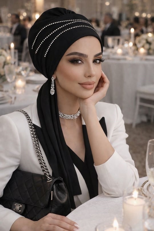 Siyah Taşlı Atkılı Abiye Bone - 60101