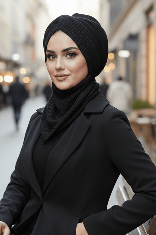Siyah Triko Kışlık Burgu Bone Ve Etol Takım
