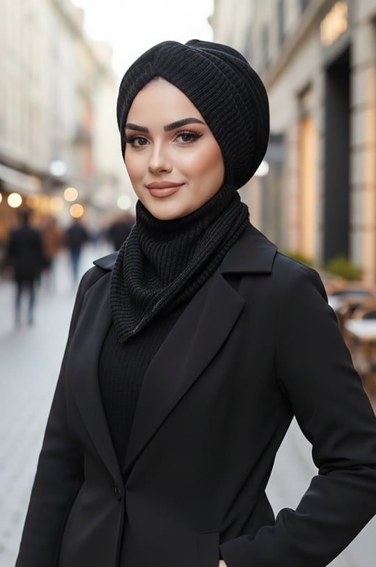 Siyah Triko Kışlık Burgu Bone Ve Etol Takım