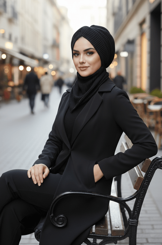 Siyah Triko Kışlık Burgu Bone Ve Etol Takım