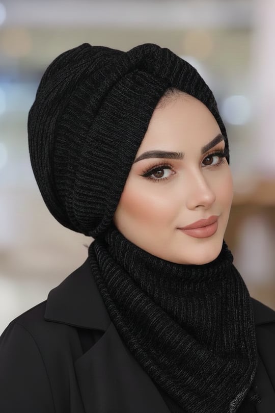 Siyah Triko Kışlık Burgu Bone Ve Etol Takım