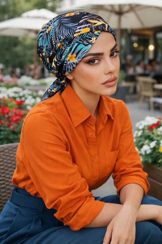 Siyah Yeşil Çiçek Desen Çapraz Bone