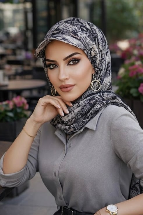 Siyah Yılan Derisi Desen Kepli Bandana Şapka Şal