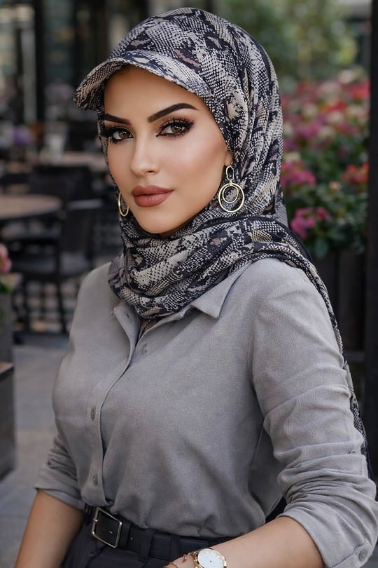 Siyah Yılan Derisi Desen Kepli Bandana Şapka Şal