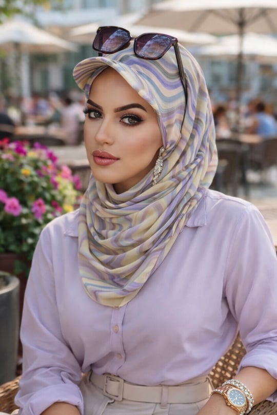 Soft Tonlar Geometrik Desen Kepli Bandana Şapka Şal