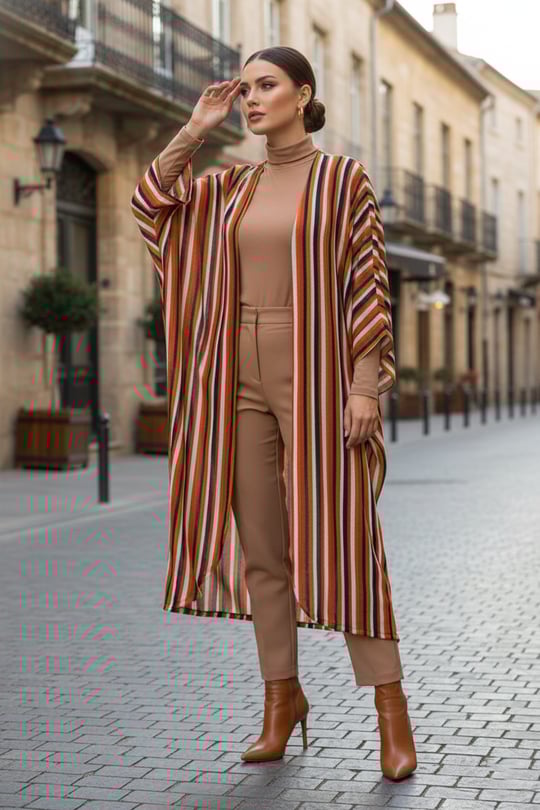 Taba Çizgili  Tesettür Hırka - 10100