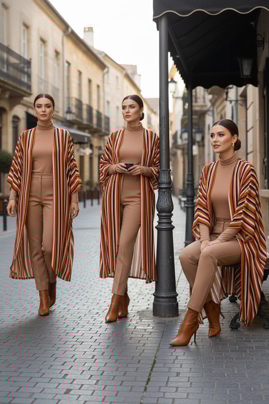 Taba Çizgili  Tesettür Hırka - 10100