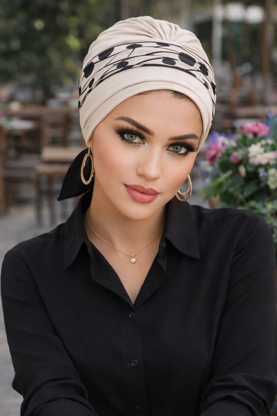 Taş Siyah Desenli Bantlı Bone