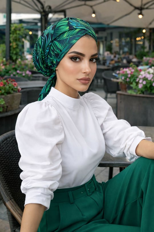 Yeşil Yaprak Desen Çapraz Bone