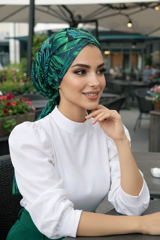 Yeşil Yaprak Desen Çapraz Bone