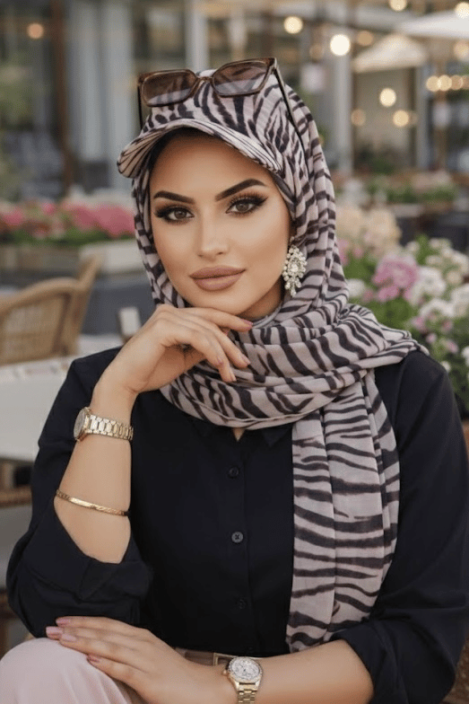 Zebra Desen Kepli Bandana Şapka Şal
