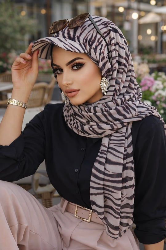 Zebra Desen Kepli Bandana Şapka Şal
