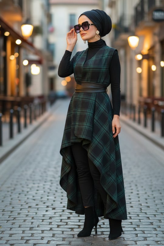 Zümrüt Siyah Ekoseli Yelek