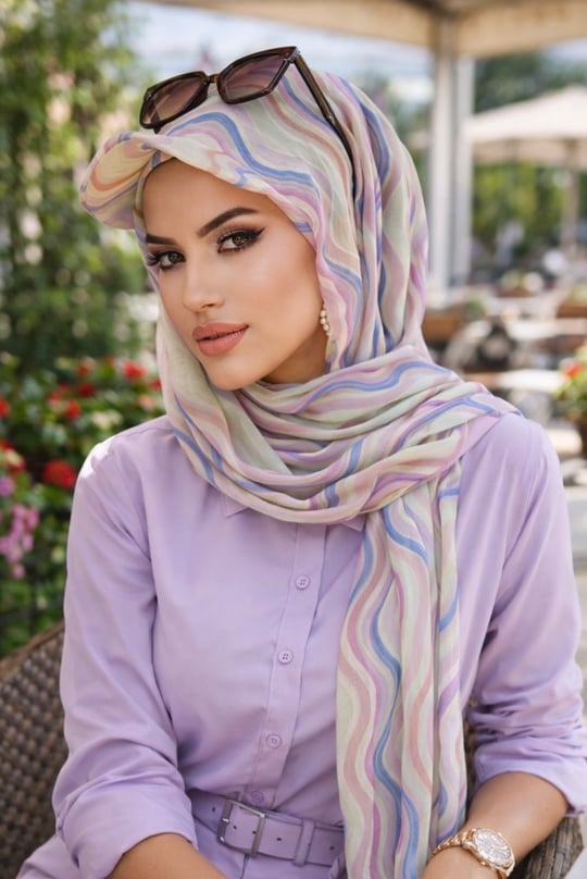 Kahve Helezon Desen Kepli Bandana Şapka Şal | Aişe Tesettür