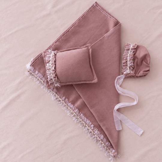 Dusty Rose Yenidoğan Wrap Set – Şapka ve Yastık Dahil 3 Parça